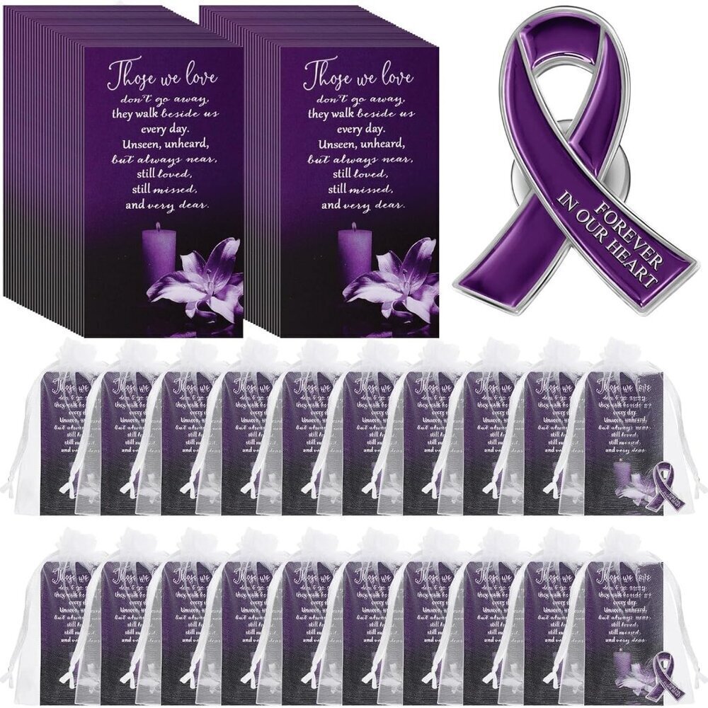 Funeral Ribbon Pins Set Purple Awareness Lapel Brooches Remembrance Gifts
